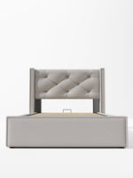 Hydraulic Single Upholstered Bed, 90x200cm, Metal Slatted Frame, Light Gray Cotton