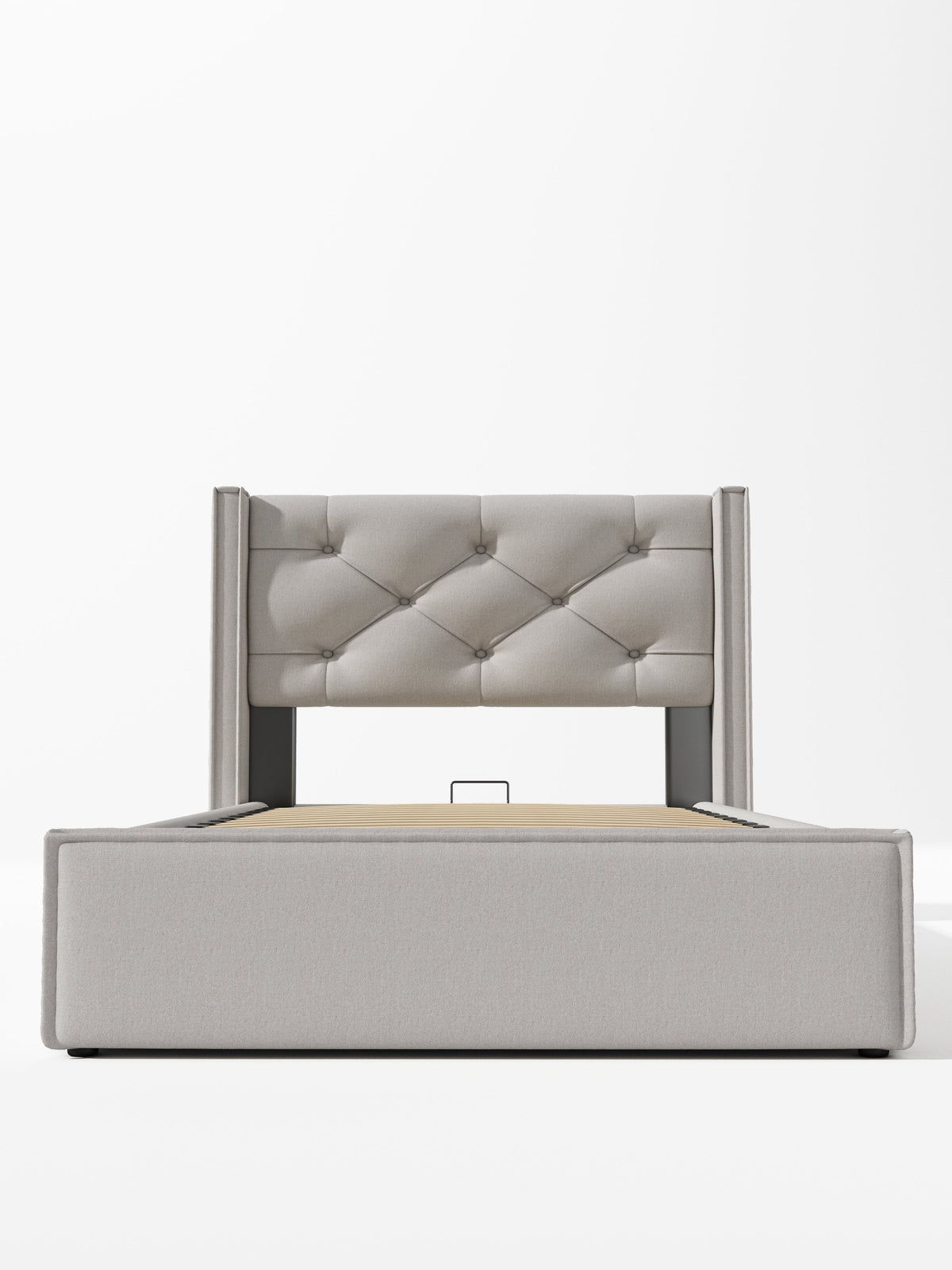 Hydraulic Single Upholstered Bed, 90x200cm, Metal Slatted Frame, Light Gray Cotton