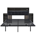 Double Bed 140x190cm with 2 Pull-out Nightstands Storage USB/Type-C LED Grey