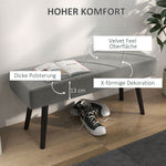 Upholstered Bench - Velvet Look, X-Pattern, 100x36x45 cm - Grey