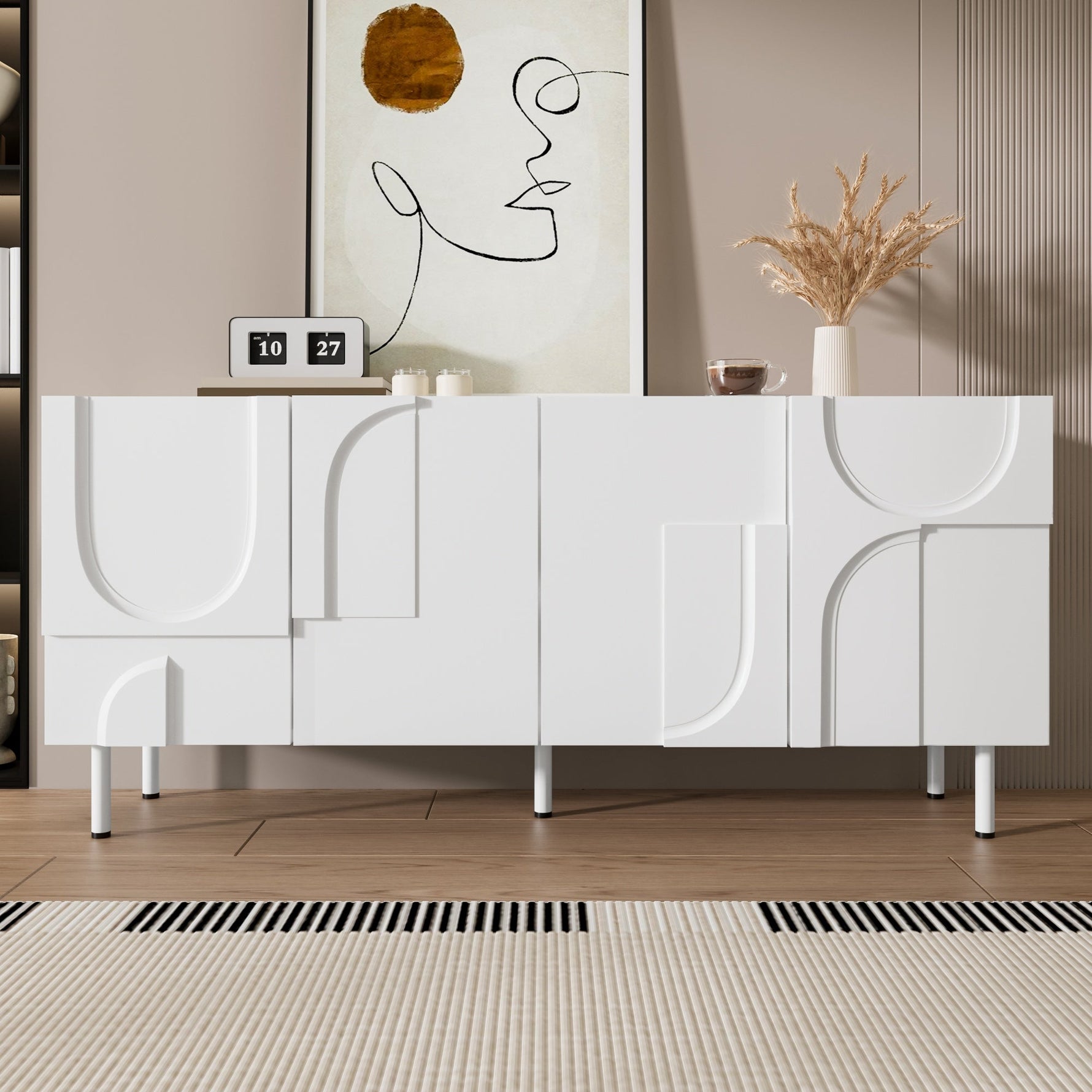 Geometric Sideboard with Irregular Curves Multi-Storage - White