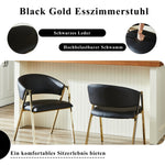 Set of 2 Dining Chairs Modern Minimalist Gold Metal Frame - Black PU Leather