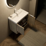 Wall-mounted Bathroom Vanity Unit with Ceramic Sink and Open Shelf, 55cm, Oak Cream