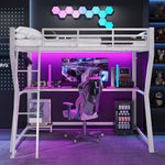 Loft Bed 90x200cm Desk LED USB Port Stairs - White