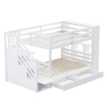 Bunk Bed with Storage Stairs and Drawers, 90x200cm, Pine Wood, White and Grey