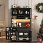 Kitchen Cabinet with LED Lighting, Power Outlet and Spice Rack, 180 x 105 x 40 cm