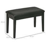 Piano Bench Height-Adjustable Storage 75x35x49cm Black Leather