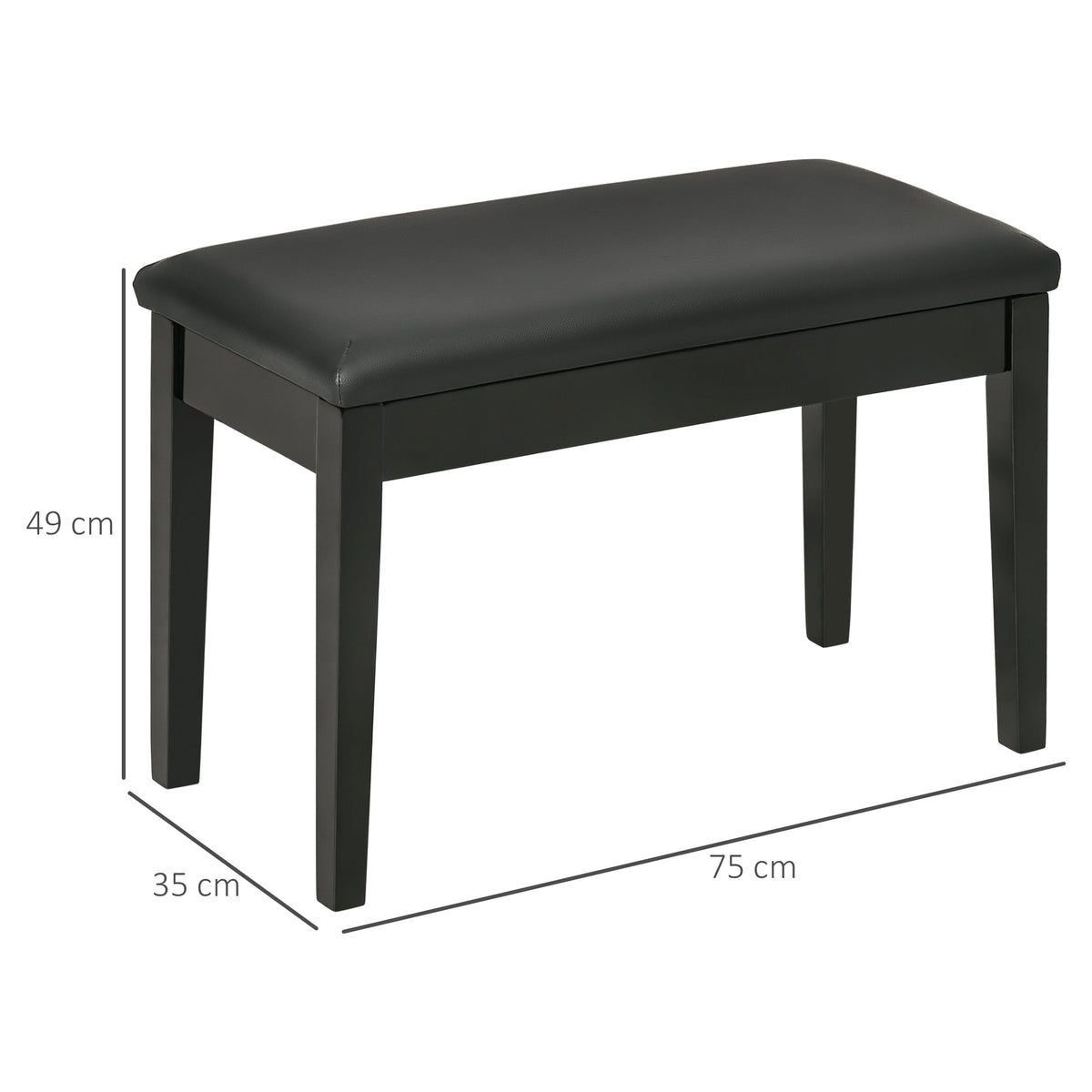 Piano Bench, Height-Adjustable with Storage, Leather Cushion, Black
