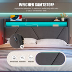 Modern Upholstered Bed 140x200cm LED Storage USB Ports Gas Spring Slatted Base Fabric