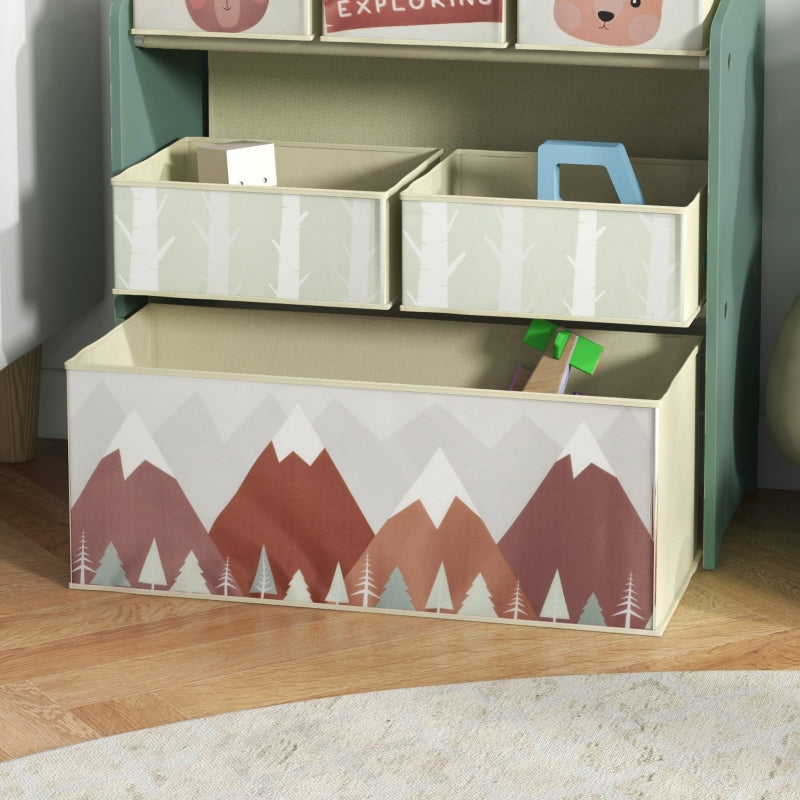 Children's Wardrobe 6 Fabric Boxes Cute Design - Green