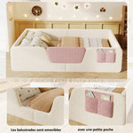 Upholstered Bed 140x190cm with Safety Rails & Storage, Beige Velvet