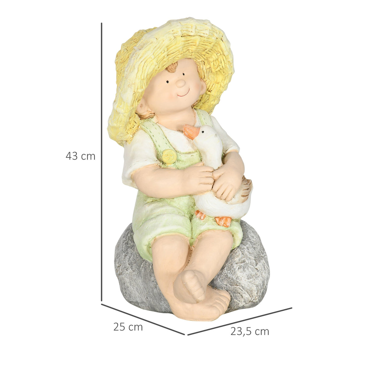 Little Boy Statue, 43cm Weatherproof Garden Ornament, Straw Hat