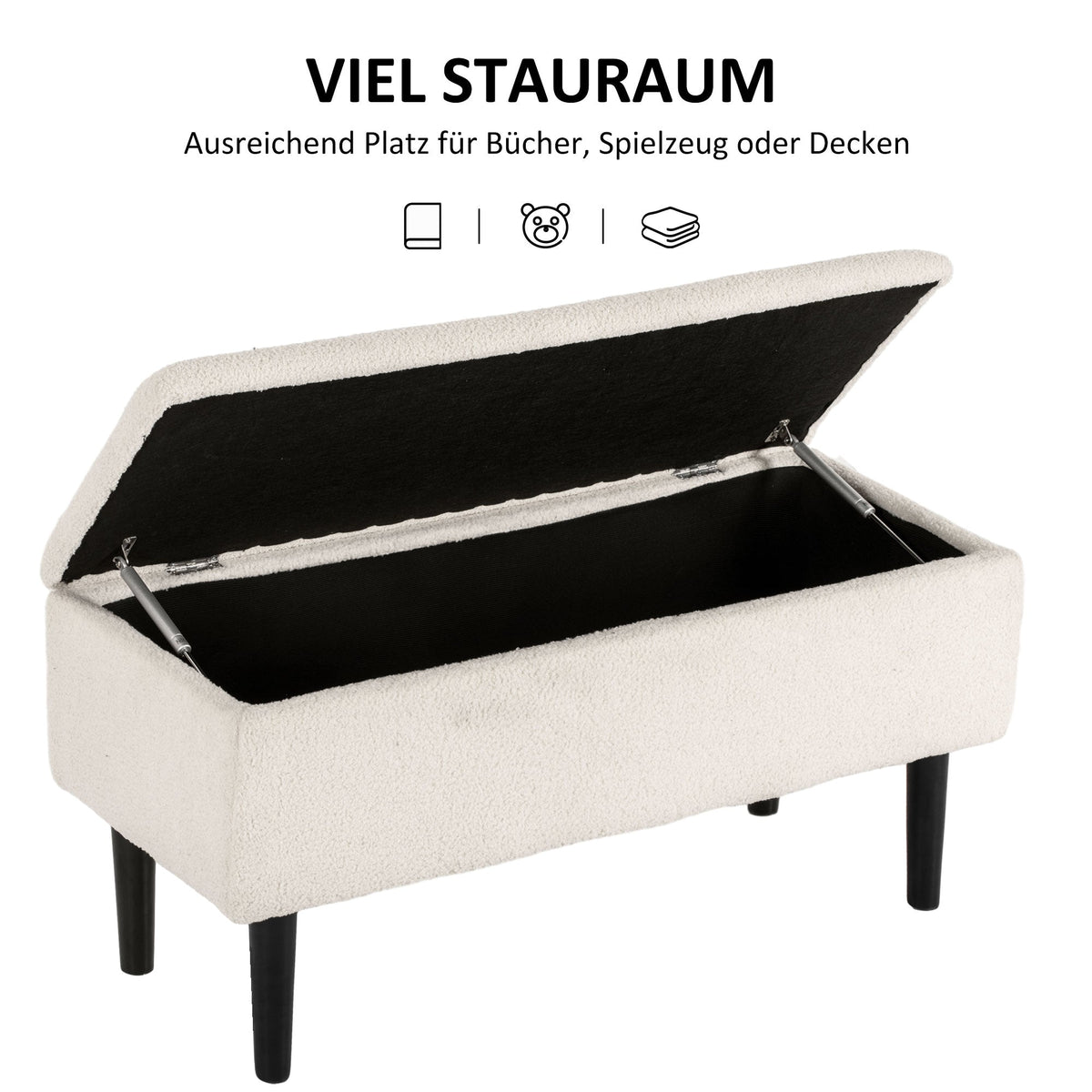 Storage Bench, Upholstered with Hinged Lid, 95x38x45cm, Velvet Look