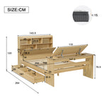 Children's Single Bed 140x200cm with Storage & Table, Natural Wood