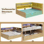 Daybed with Hydraulic Storage, USB Charging and LED Lighting, 140x200cm, Natural Wood