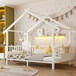 Children's House Bed 90x200cm with Safety Rail, White Metal