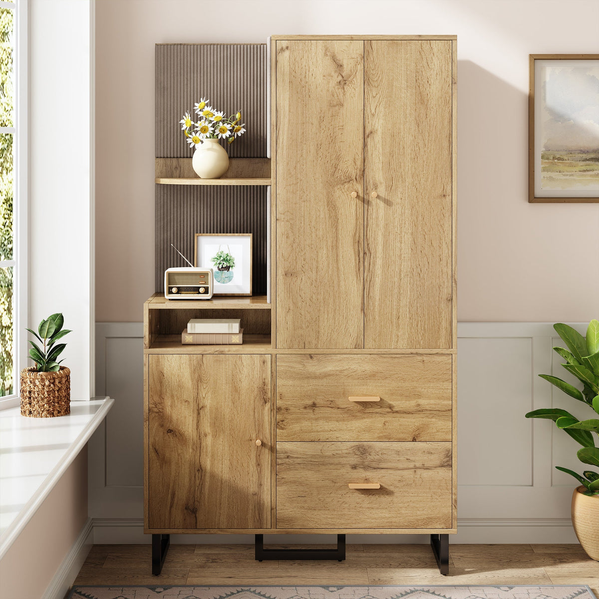 Compact Wardrobe, Hallway Upholstered Panels Shoe Cupboard, 110x186x38 cm