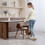 Dining Chair, Upholstered Armchair with Wooden Legs, Beige