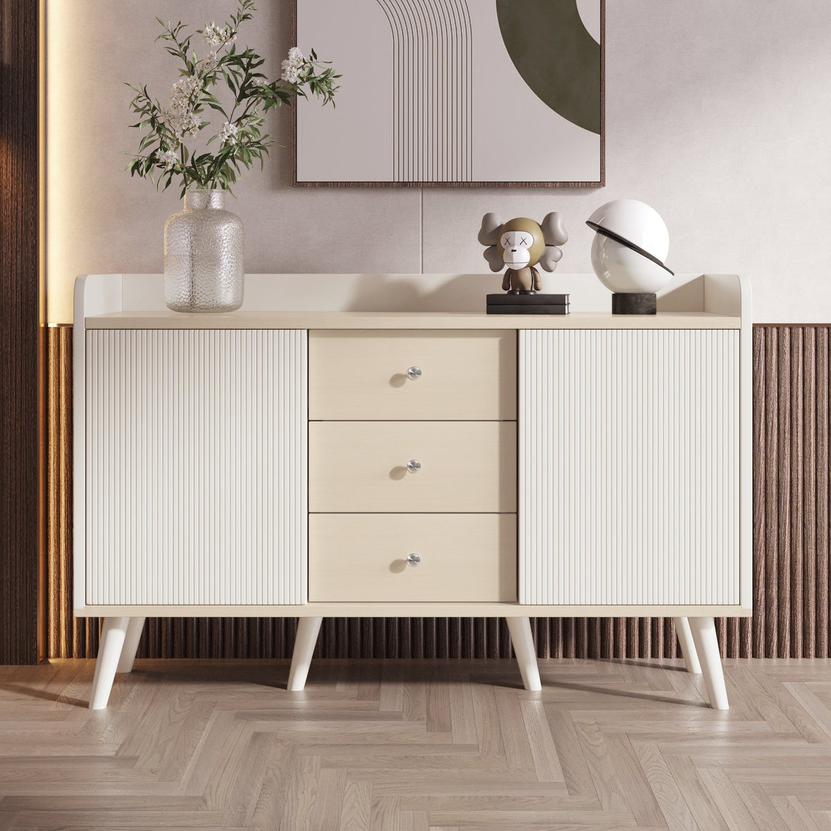 Sideboard, Three Drawers Storage, Wood-Colored