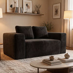 Boneless Deep Seat 2-Seater Couch No Assembly Foam Floor Sofa Plush Corduroy Black
