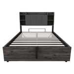 Wooden Bed, 140x200cm Hydraulic with Storage Headboard, USB & Type-C Socket, Grey