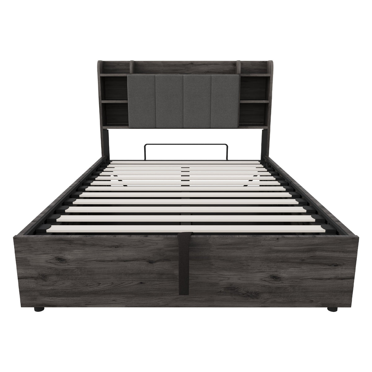 Wooden Bed, 140x200cm Hydraulic with Storage Headboard, USB & Type-C Socket, Grey