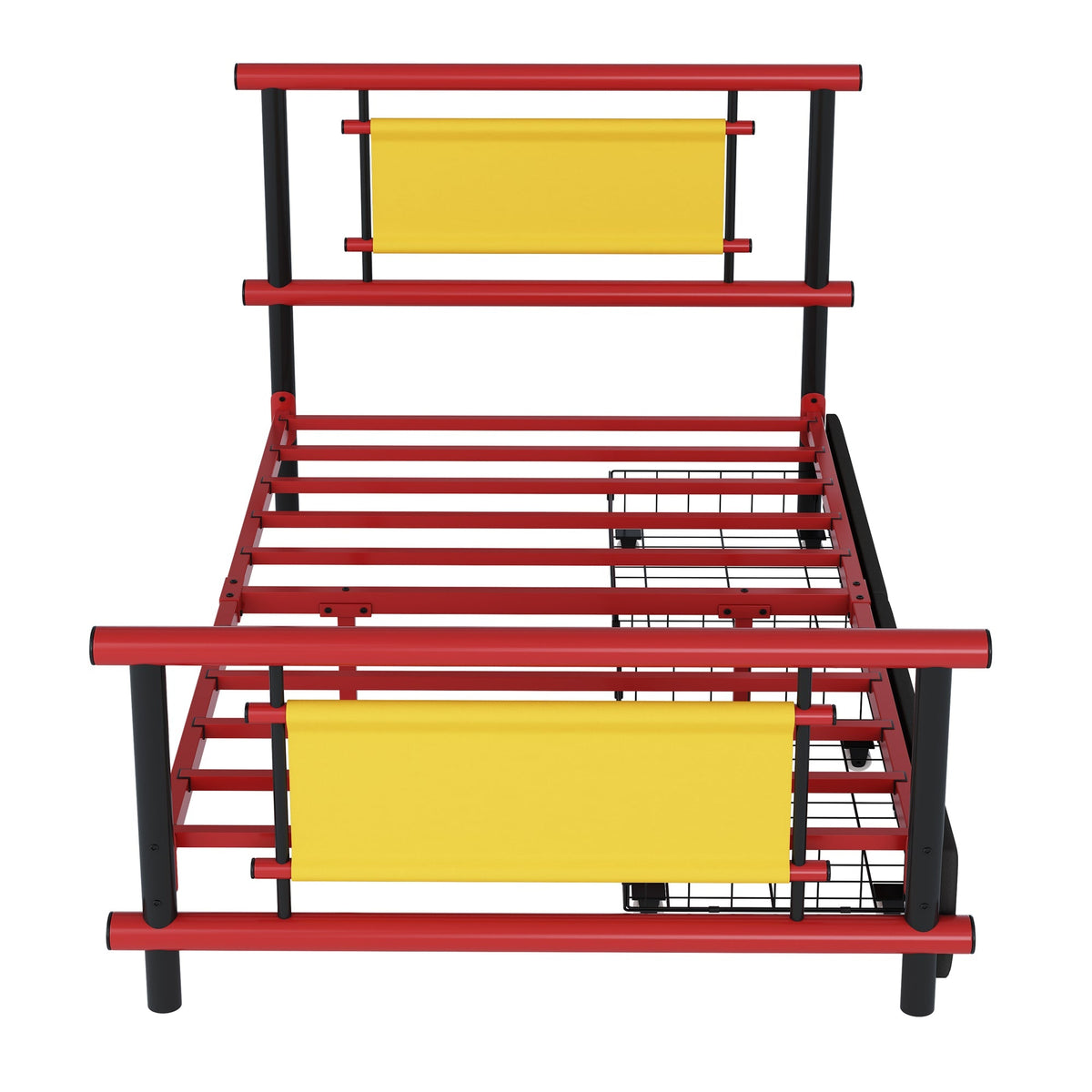 Metal Platform Bed with Drawers and Sturdy Steel Construction, 90x200cm, Red Metal