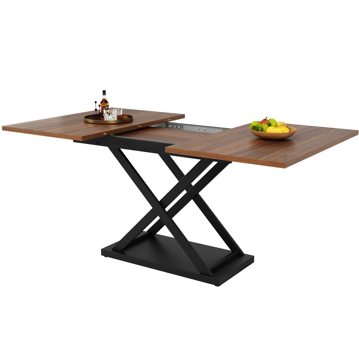 Telescopic Dining Table Extendable 120-160cm Crossed Iron Legs - Walnut