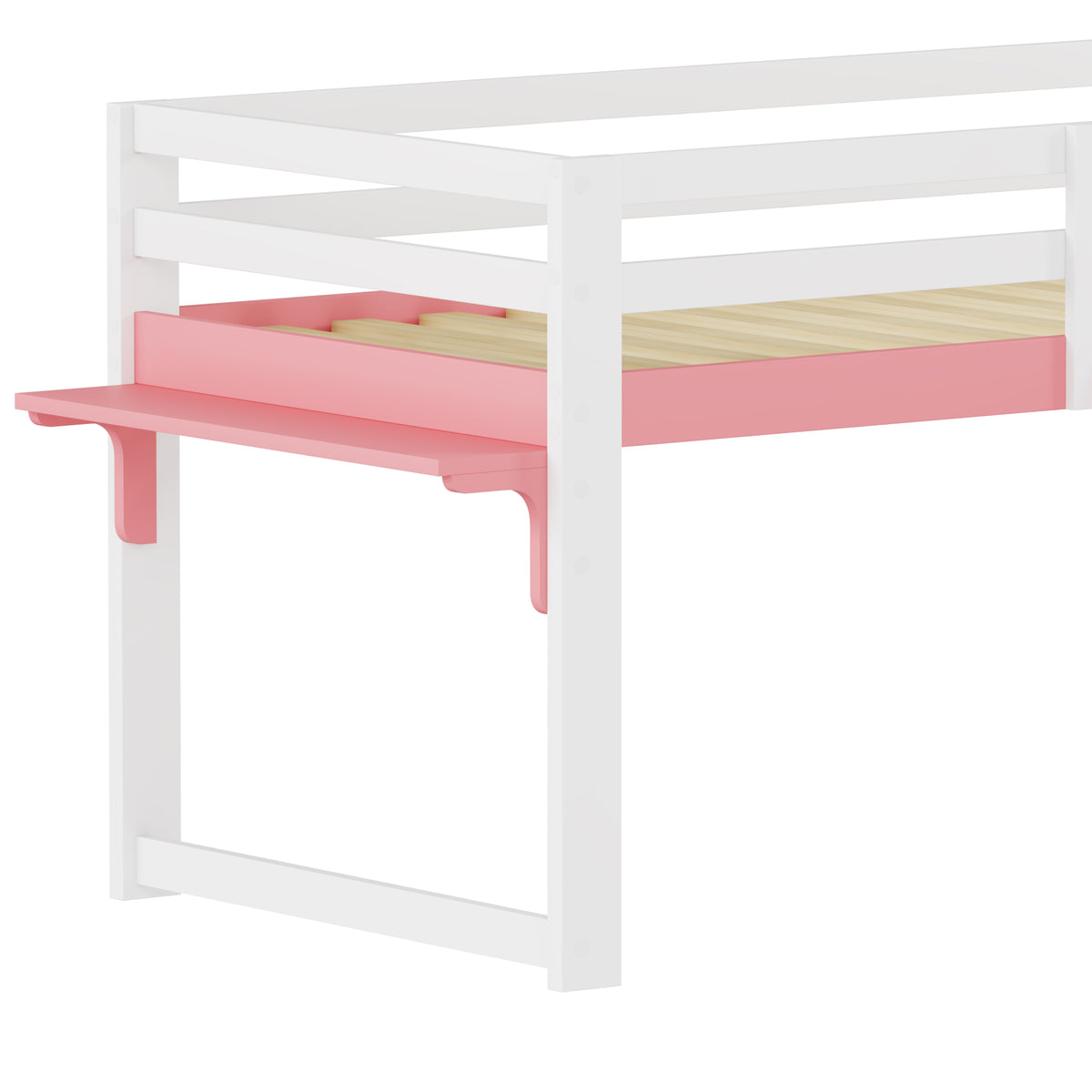 Children's Loft Bed 90x200cm with Ladder, White-Pink Solid Pine
