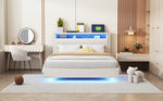Upholstered Bed 140x200 cm with USB & LED Light, Reversible Headboard, Linen Fabric Beige