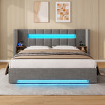 Multifunctional Bed Frame 180x200cm with Storage & LED, Velvet