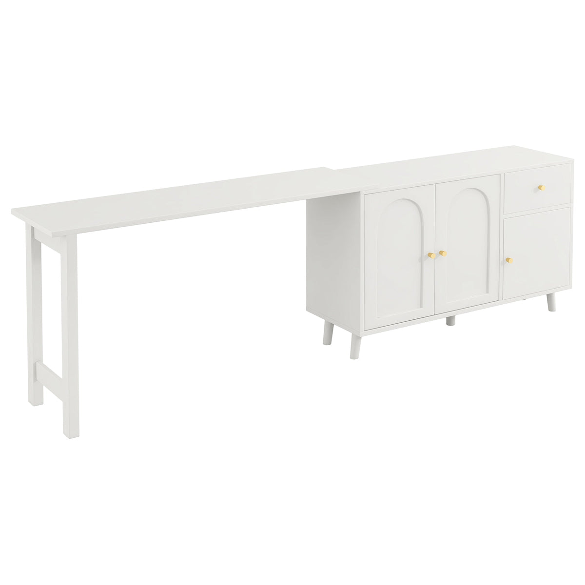 Desk & Sideboard, 2-in-1 360° Rotatable with 3 Doors & 1 Drawer