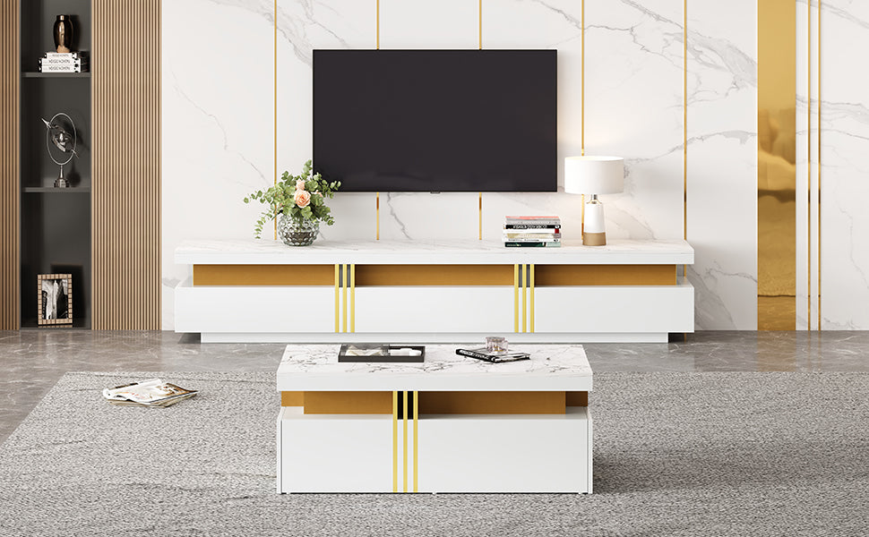 TV Wall Cabinet Set with Coffee Table & TV Cabinet, White