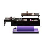 High-gloss Lift-Up Tea Table, LED Coffee Table with Storage, 100x50x45 cm