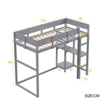 Loft Bed with Storage and Slatted Base, 90x200cm, Grey Pine Wood