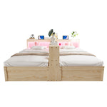 Extendable Sofa Bed 90/180x200cm with Storage & LED, Wood Color