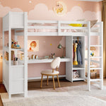 Loft Bed 140x200cm, Shelves, Desk, Wardrobe, White