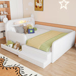 Children's Upholstered Bed 140x200 Bear Headboard White Faux Leather