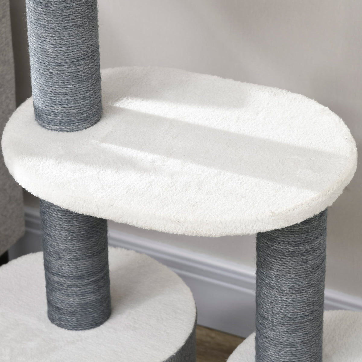 Cat Tree 98cm, Scratching Board, Cave, 3 Platforms, Grey and White