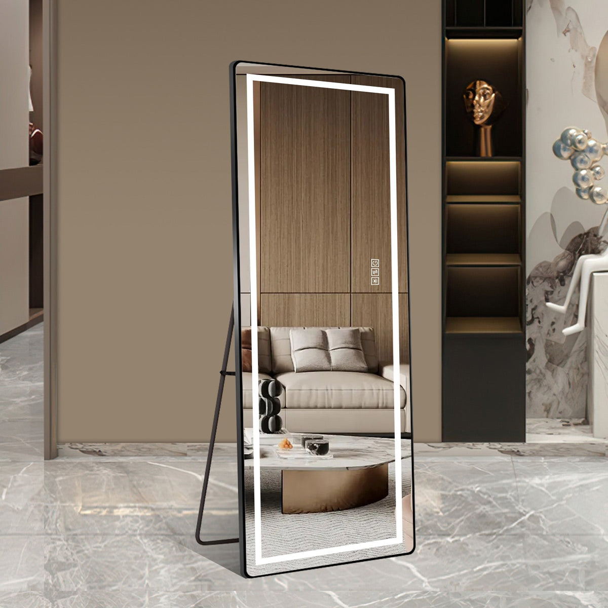 Full-length Vertical Mirror, LED Dimming 163x54CM, Aluminum Alloy Black