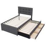 Upholstered Bed 90x200cm Pull-out Trundle 3 Drawers Adjustable Headboard - Grey