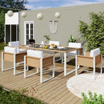 Garden Dining Set, 6-Person Table and Chairs with Washable Covers, Polyrattan
