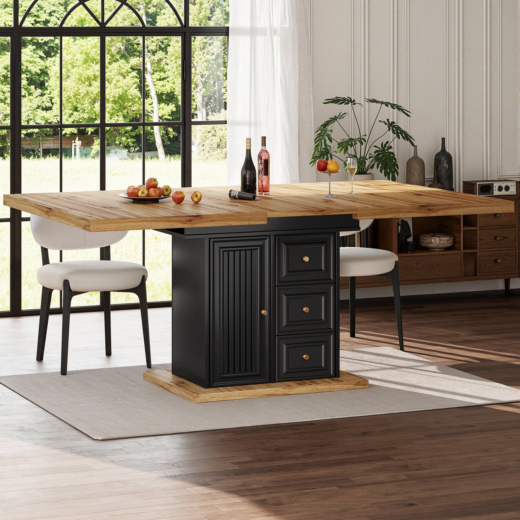 Extendable Dining Table with LED Lighting, 110-140cm, Seats 6, Wood Finish