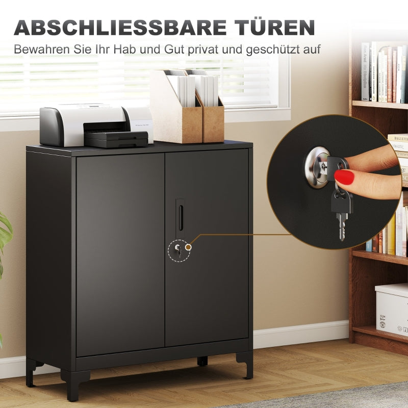Metal Office Cabinet, Lockable 2-Tier Design, Black