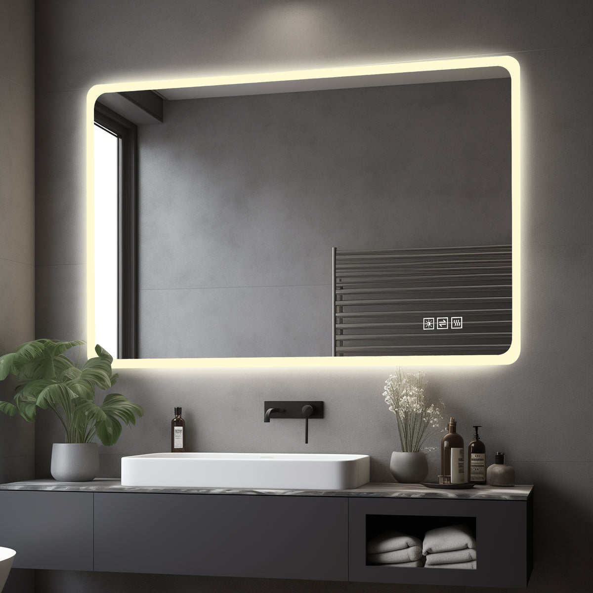 LED Bathroom Mirror 60x100 cm - Anti-Fog Dimmable Frosted Glass