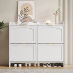 Shoe Cabinet 4 Drop-Down Compartments Open Shelves Entryway/Hallway, White