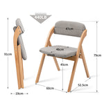 Folding Dining Chairs Set of 2 Padded Stackable Wooden Removable Cover Grey