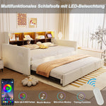 Upholstered Sofa Bed 90x190cm with Storage Headboard, LED and Charging Ports, Beige Velvet