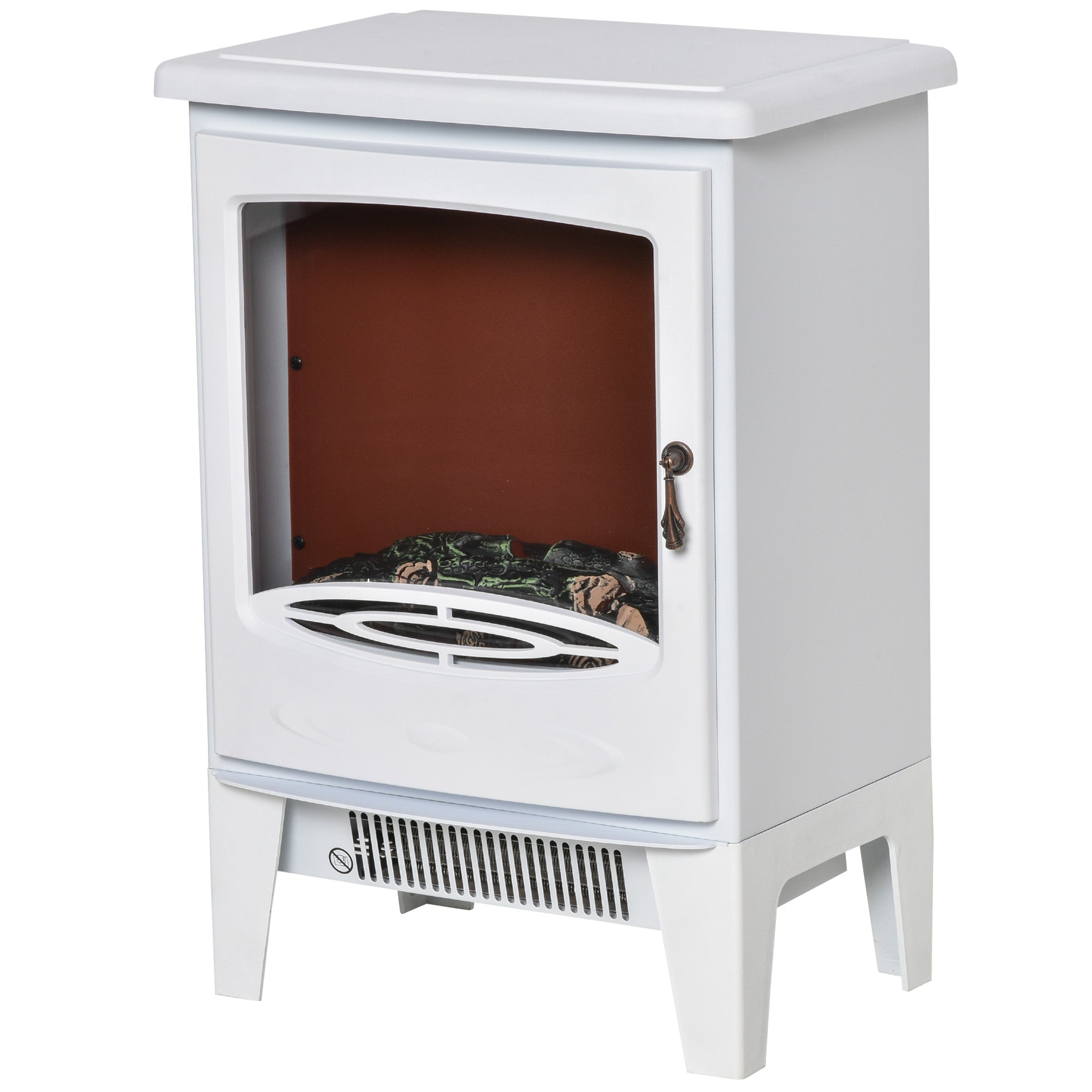 Electric Fireplace, LED Flame Effect 900/1800W, White Metal & ABS Plastic