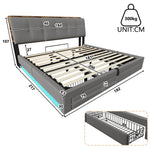 Upholstered Bed 180x200cm with Hydraulic Storage & LED, Grey Linen